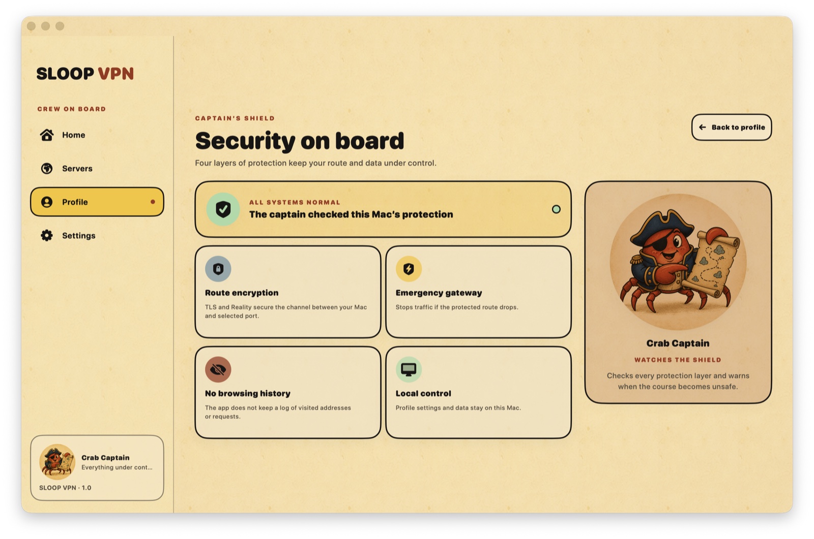 Sloop VPN security screen on macOS